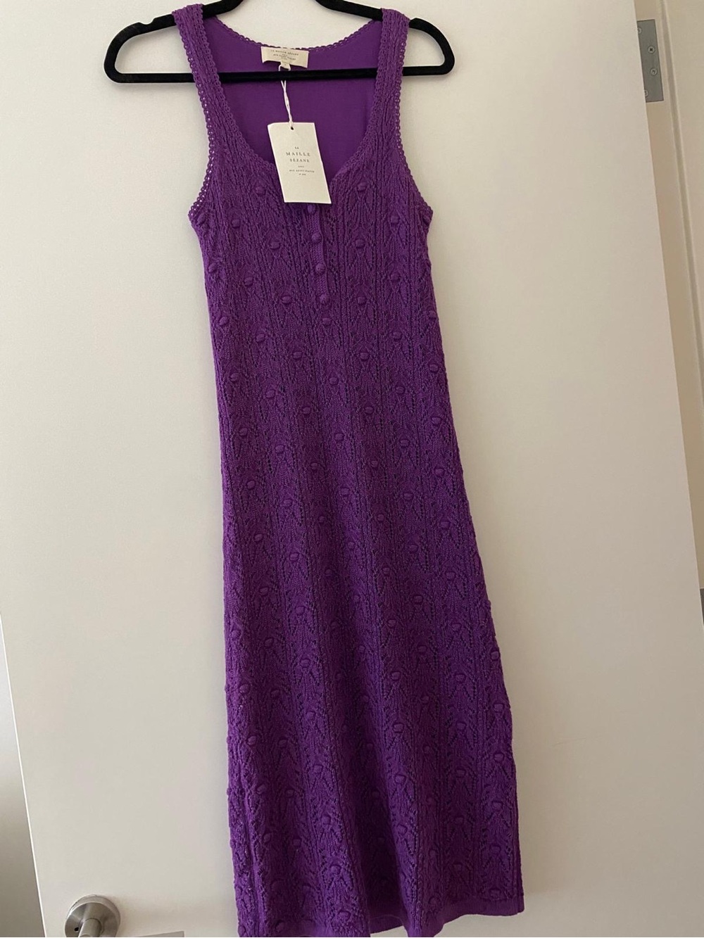 Sézane Salma Purple Cable-Knit Scoop Midi Dress - Picture 5 of 5